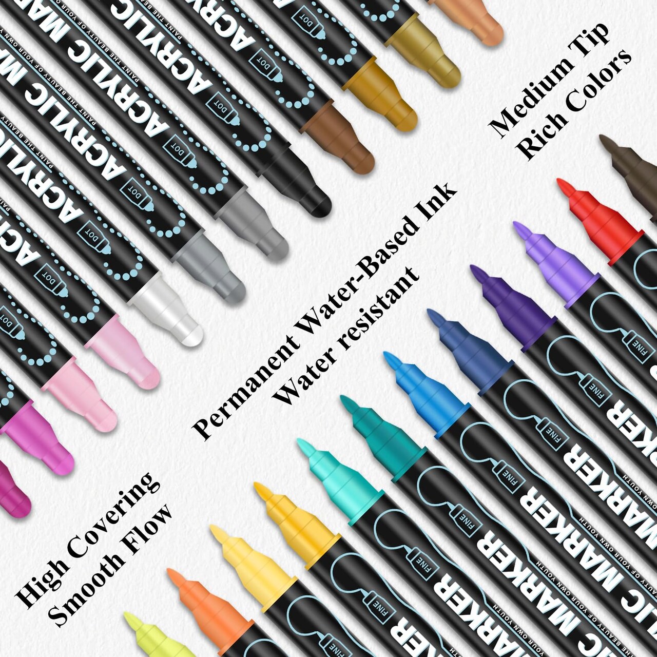 Acrylic Paint Markers, 24 Colors Paint Pens Acrylic Markers, Dual Tip with Dot & Fine Point Acrylic Paint Pens for Rock Painting, Wood, Canvas, Glass, Stone, Ceramic– Art Supplies & Craft Supplies.